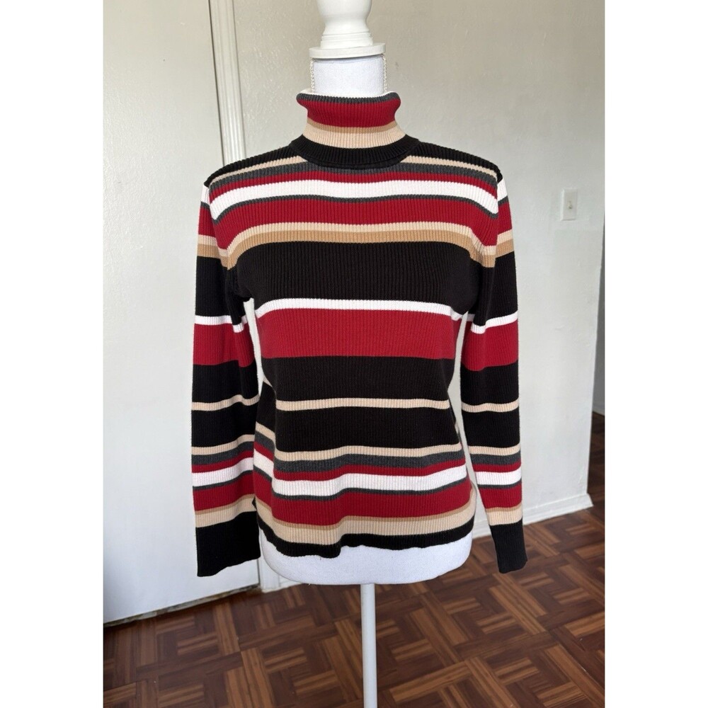 Villager Sport A Liz Claiborne Co. Vintage Red & Black Striped Turtleneck Top